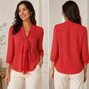 Urban Outfitters Pins & Needles Women's Red Bow Print Tie Front Blouse Size Med